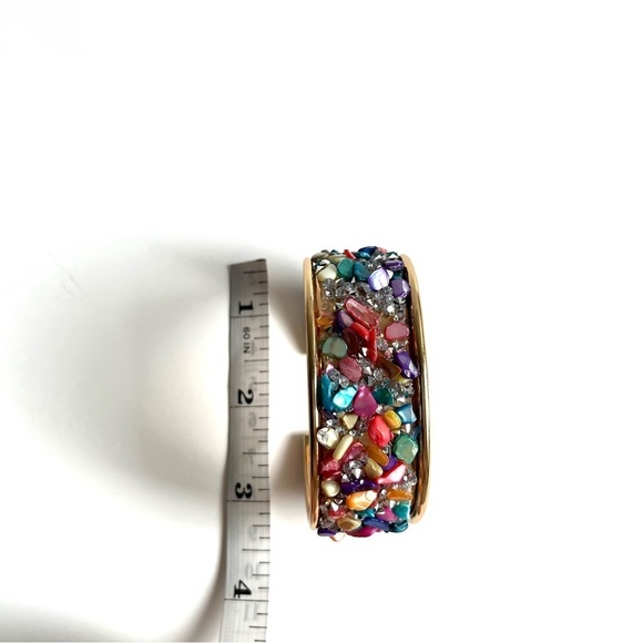 Natural Stone Women’s Gold Bangle Bracelet White Brown Multi Colored - Picture 4 of 6